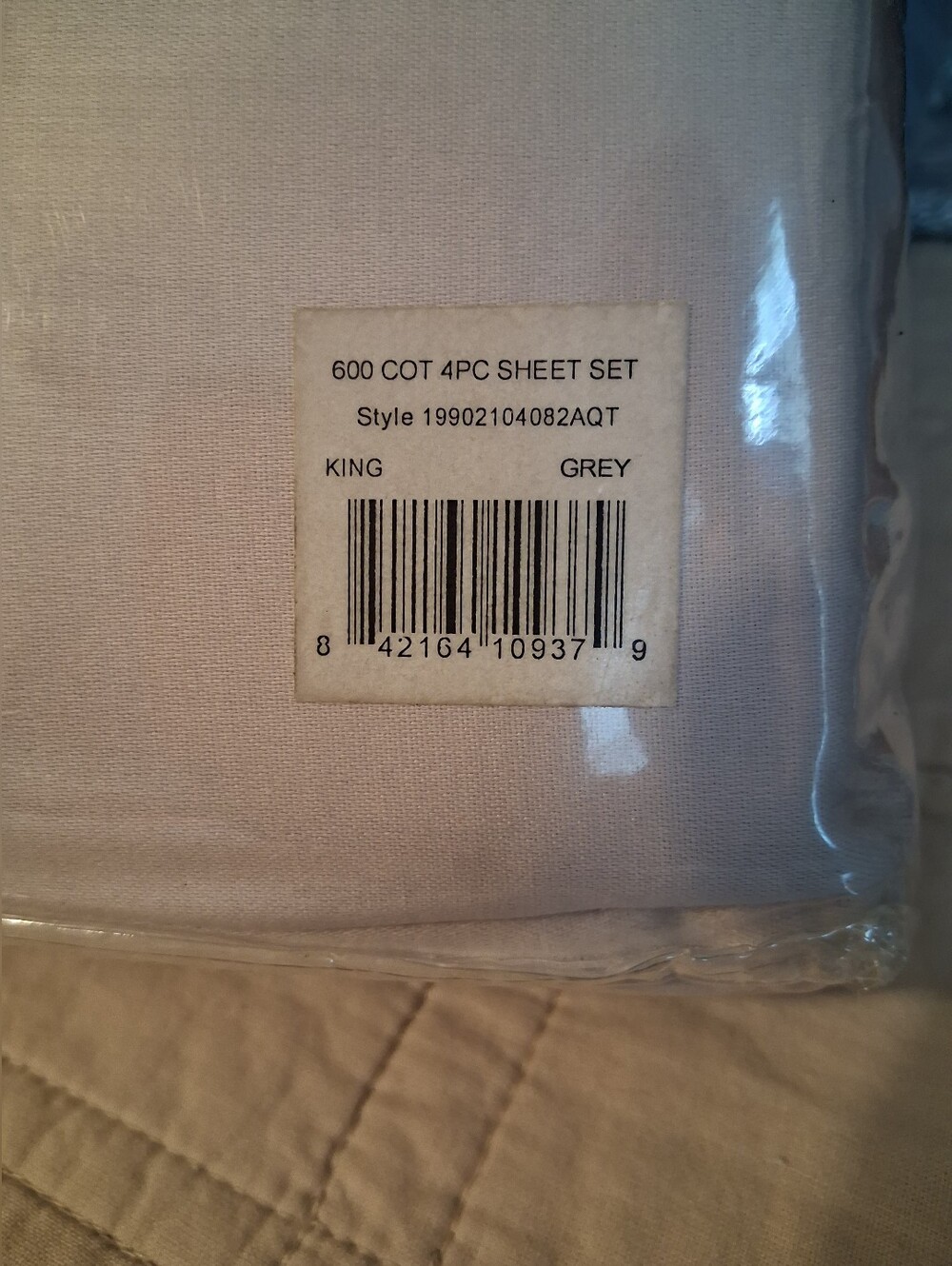 NWT Ultra Lux 600-Thread Count 100% Cotton King Sheet Set - Light Gray - Picture 5 of 6